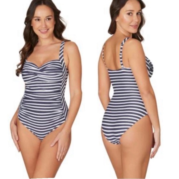 Nordstrom NipTuck Ruched Multi Fit Cup Joanne Striped Tummy Control Swimsuit 6 - Picture 4 of 16